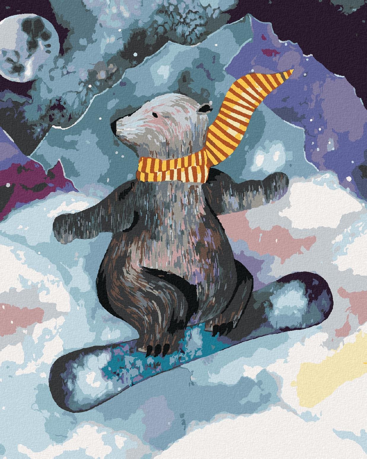 Diamondi – Diamantové maľovanie – MEDVEĎ NA SNOWBOARDE, 40 × 50 cm,...