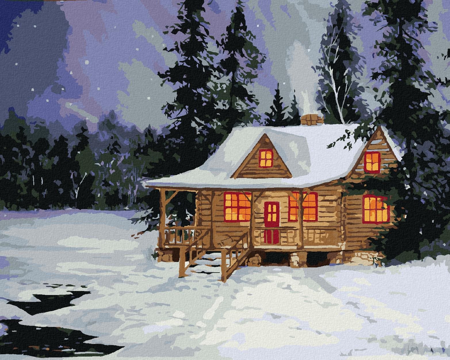 Diamondi – Diamantové maľovanie – ZRUB V ZIMNOM LESE, 40 × 50 cm,...