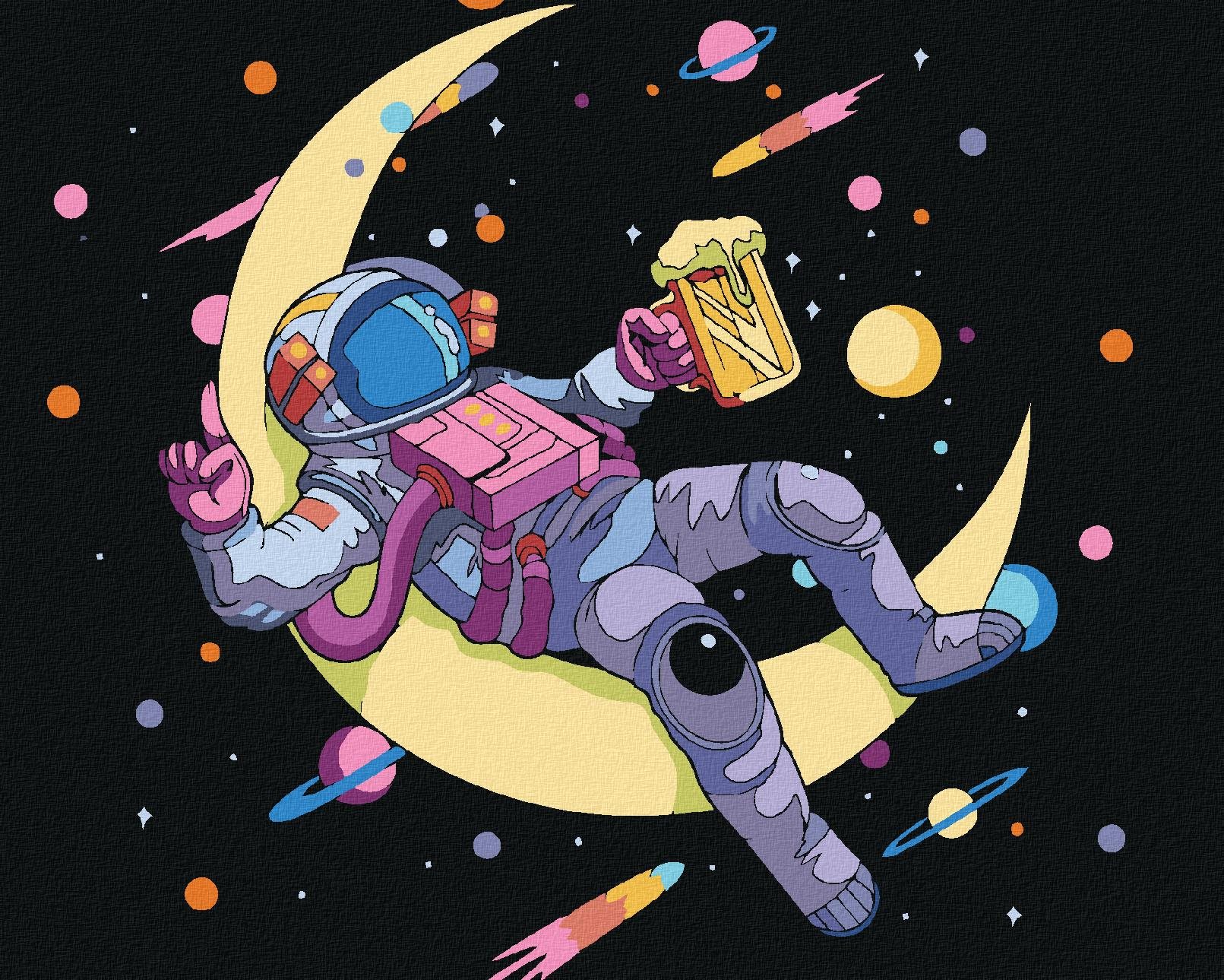 Diamondi – Diamantové maľovanie – ASTRONAUT A PIVO, 40 × 50 cm, bez...