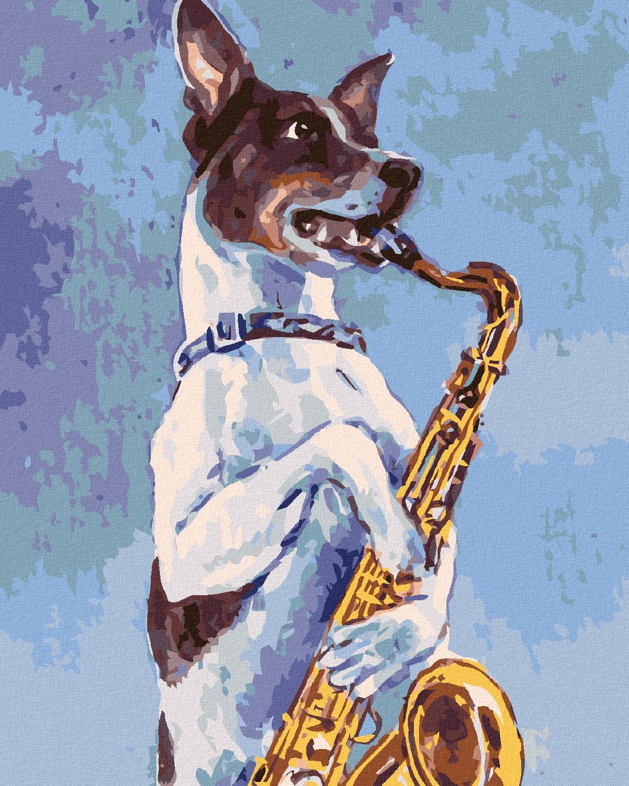 Diamondi – Diamantové maľovanie – PES HRÁ NA SAXOFÓN, 40 × 50 cm,...
