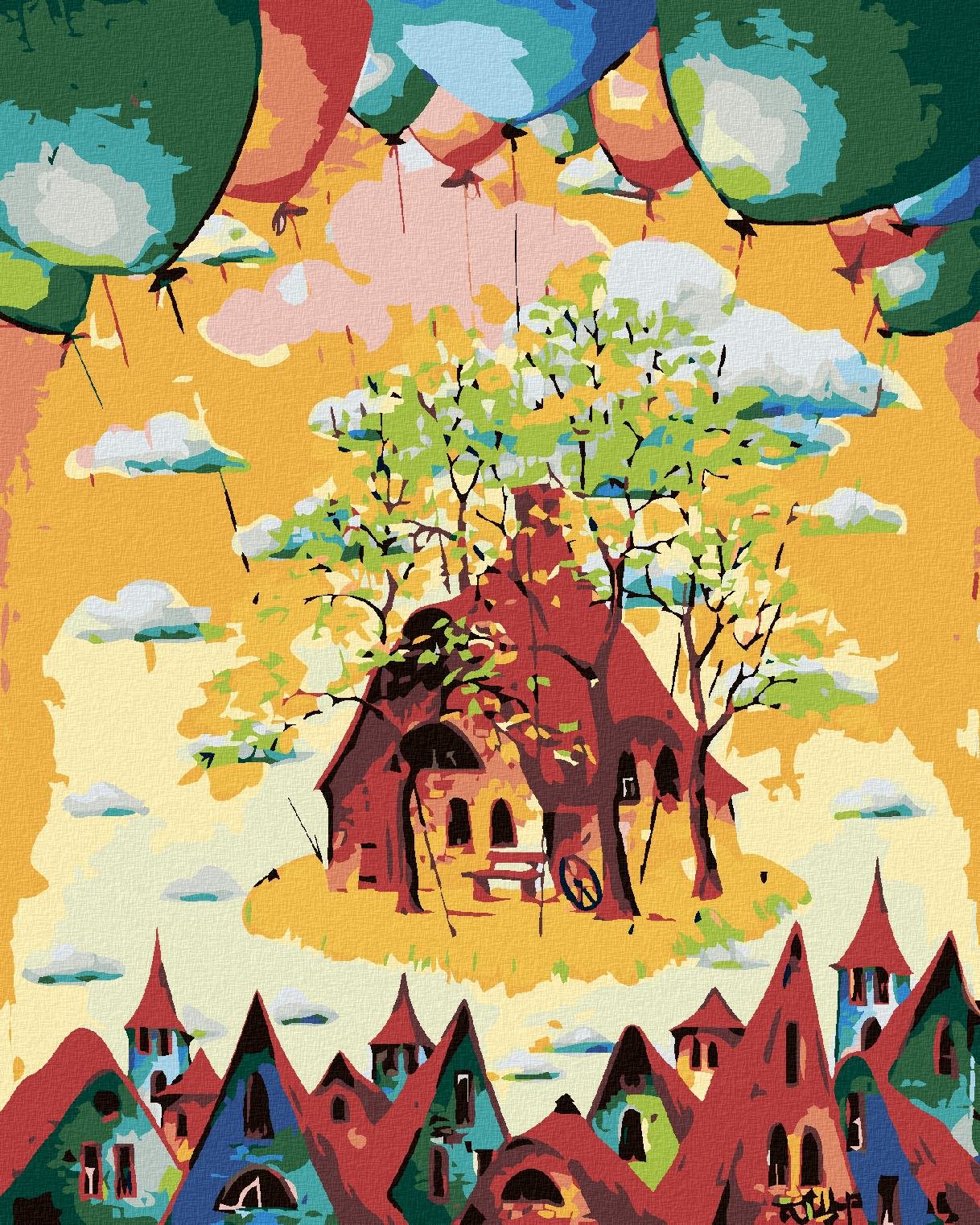 Diamondi - BAREVNÉ DOMKY S BALONKY, 40x50 cm, vypnuté plátno na rám...