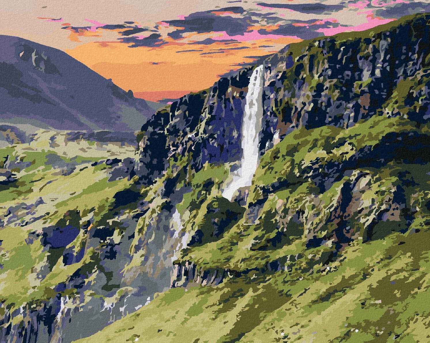 Diamondi – KRAJINA A VODOPÁD, 40 × 50 cm, napnuté plátno na rám...