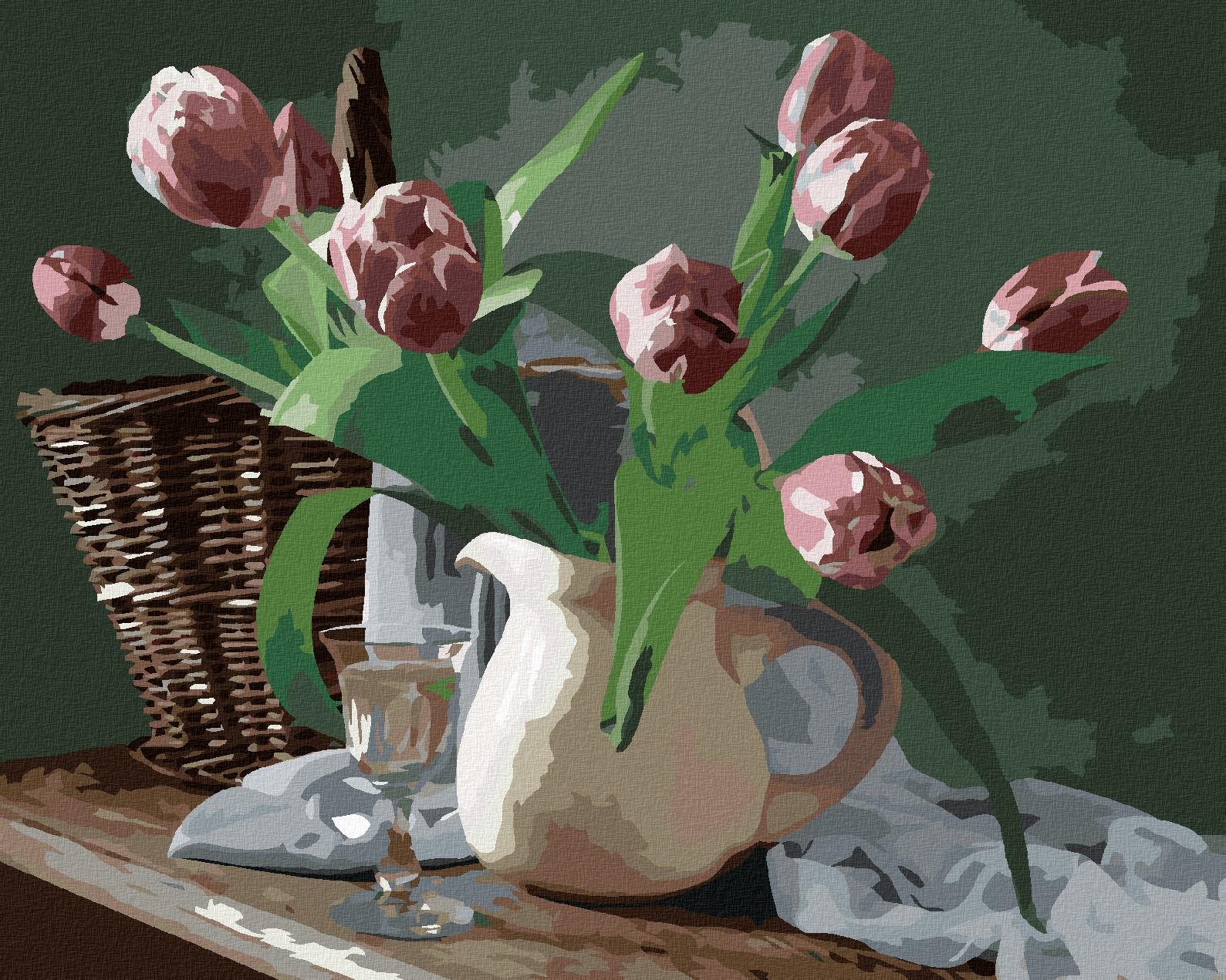 Diamondi – TULIPÁNY V DŽBÁNE, 40 × 50 cm, napnuté plátno na rám...
