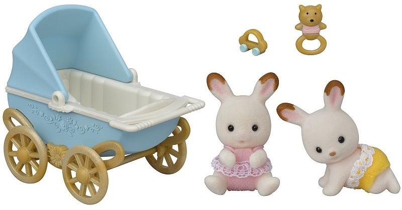 Sylvanian families Dvojčatá Chocolate králikov s kočíkom Figúrky