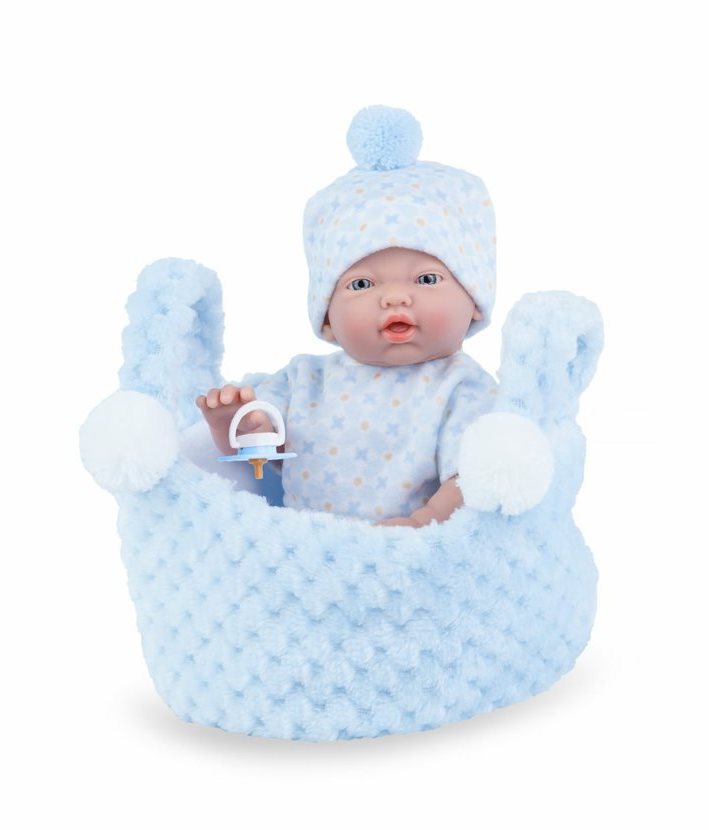 Marina & Pau 202-BK Doll - New Born baby boy bathing in a basket Doll