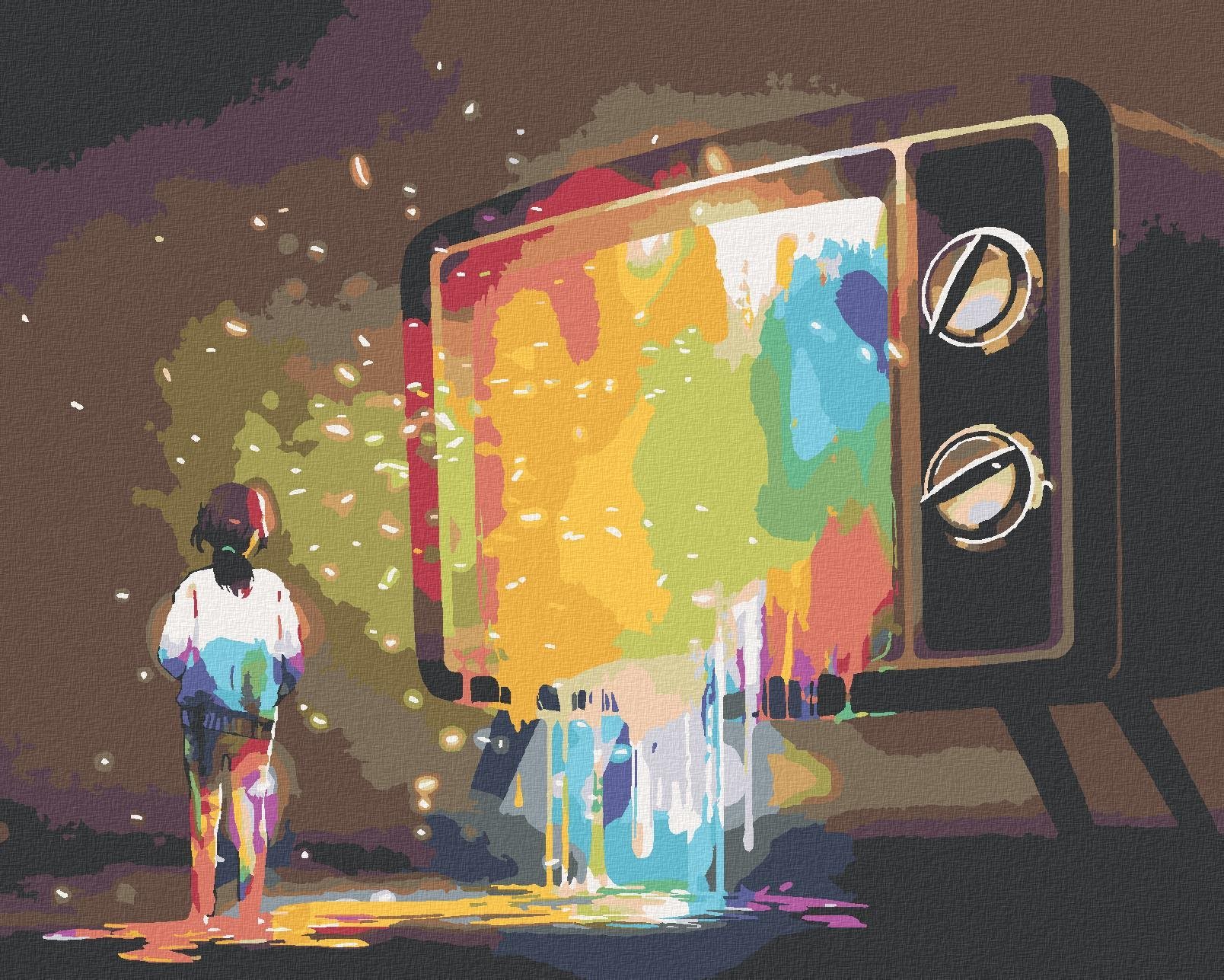 Barevné světlo z televize, 80×100 cm, vypnuté plátno na rám...