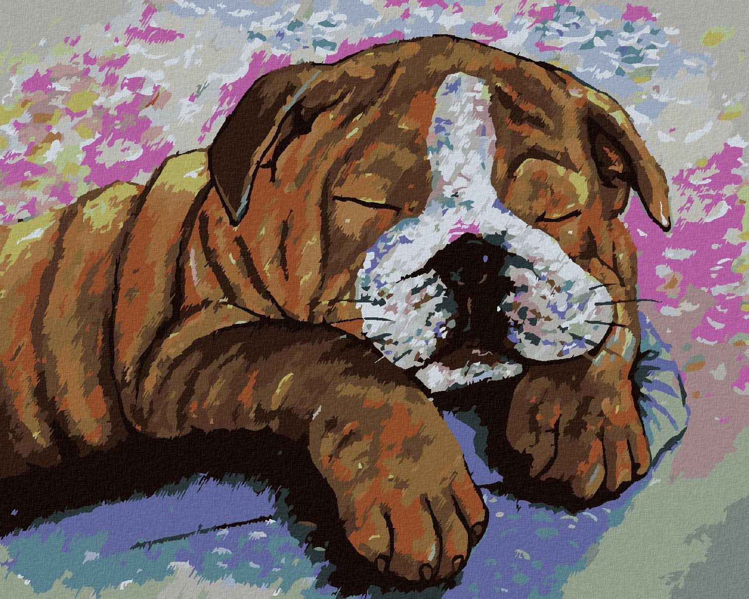 Buldoček v kravskom preoblečení, 80 × 100 cm, bez rámu a bez...