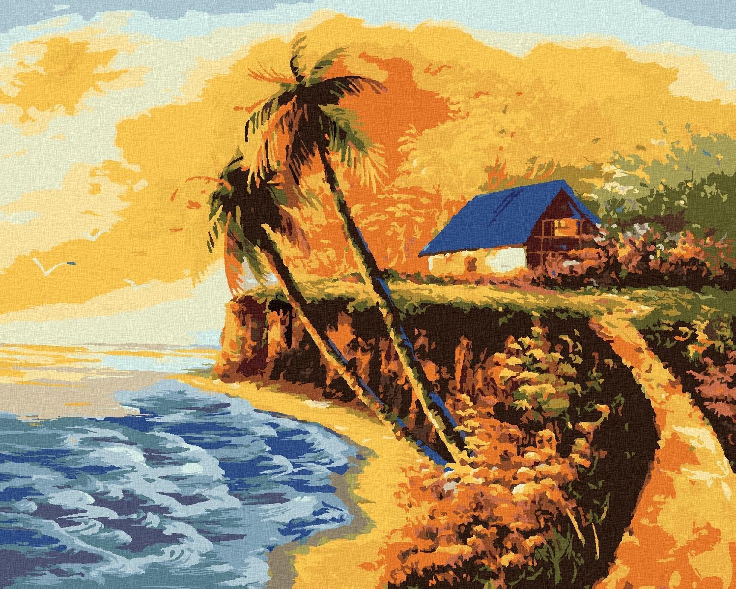 Domček na pobreží, 80 × 100 cm, plátno napnuté na rám Maľovanie...