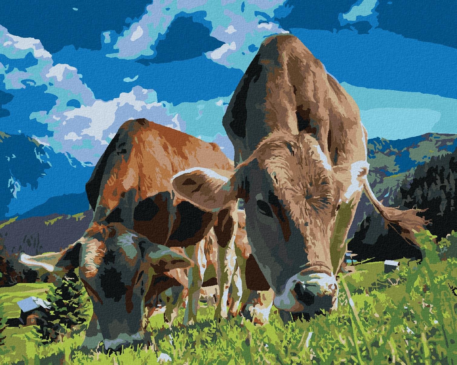 Kravy v horách, 80 × 100 cm, plátno napnuté na rám Maľovanie podľa...