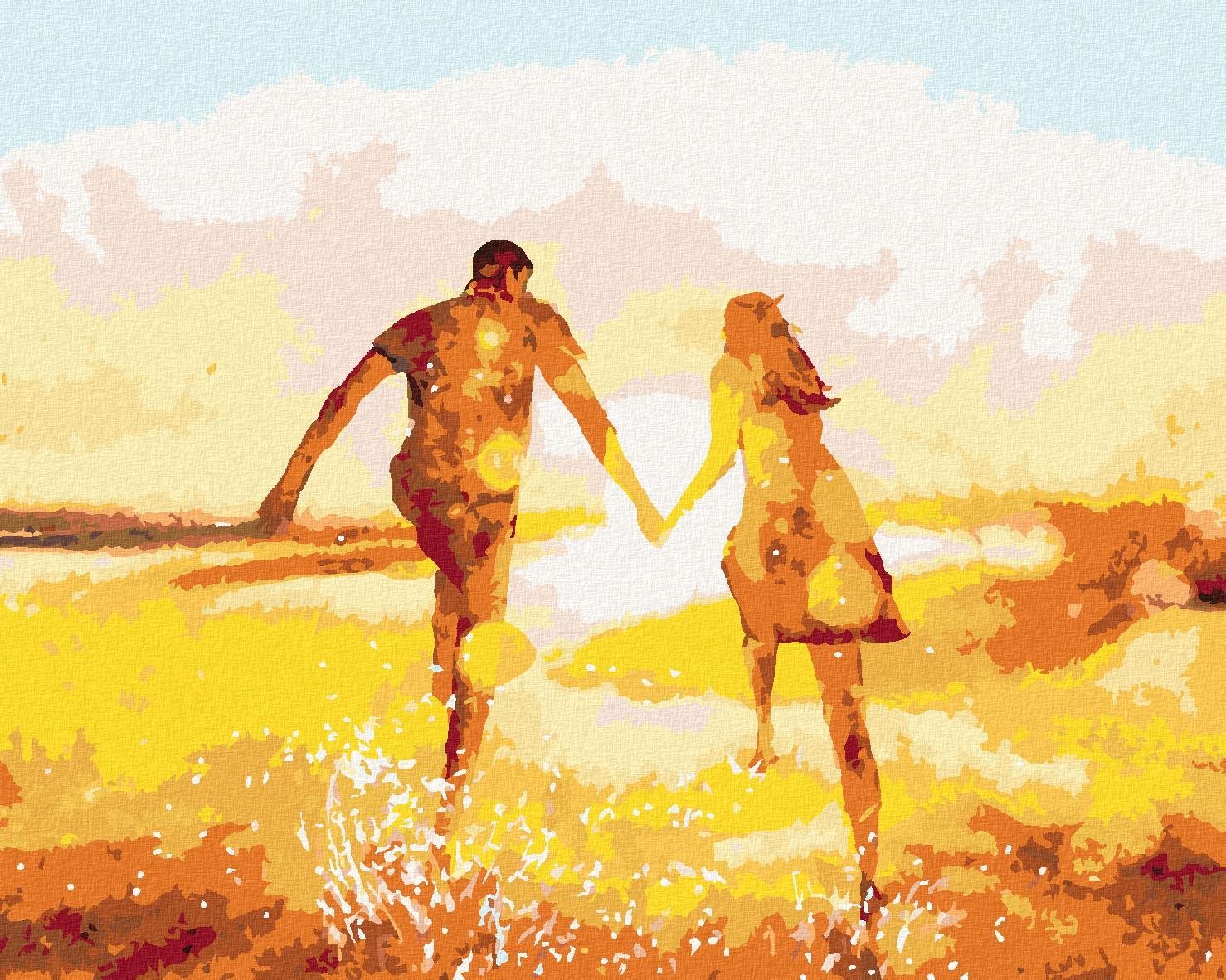 Pár utekajúci proti slnku, 80 × 100 cm, bez rámu a bez napnutia...