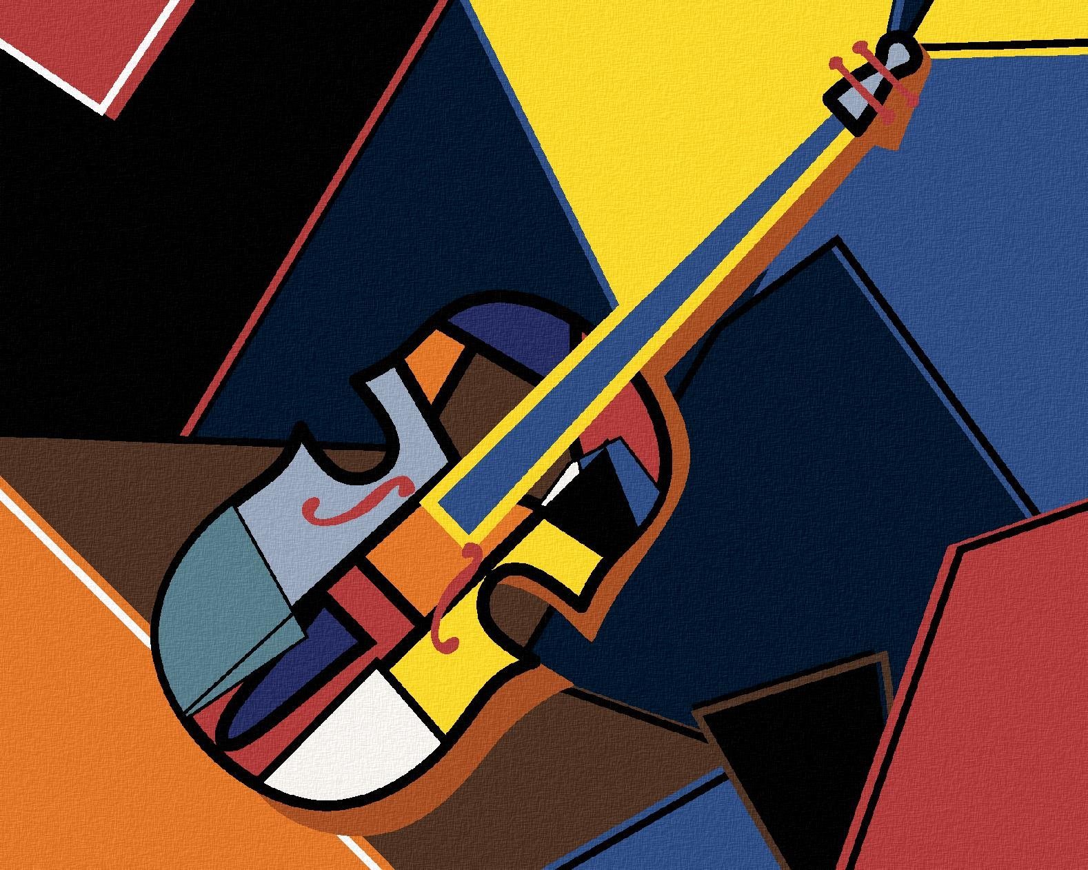 Violoncello v kubickém stylu, 80×100 cm, bez rámu a bez vypnutí...