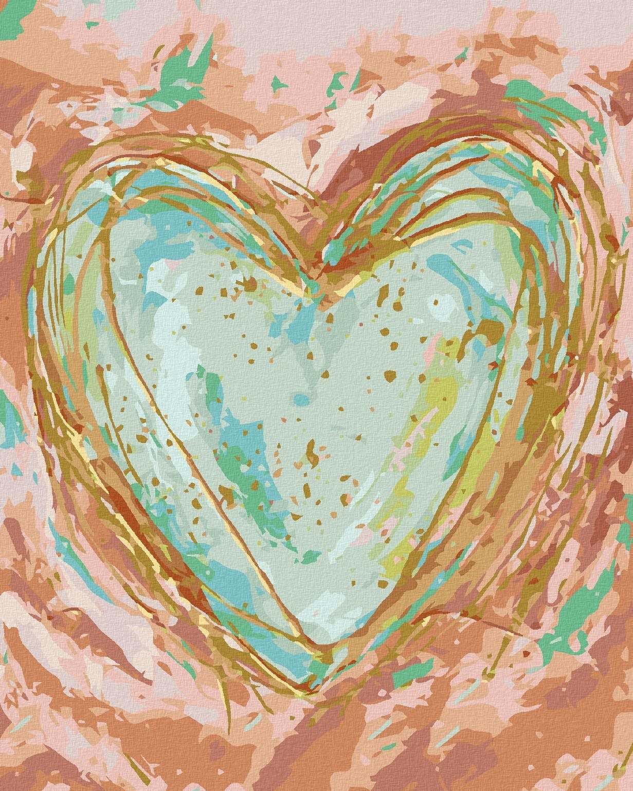 Zelené srdce na ružovom pozadí (Haley Bush), 80×100 cm, vypnuté...