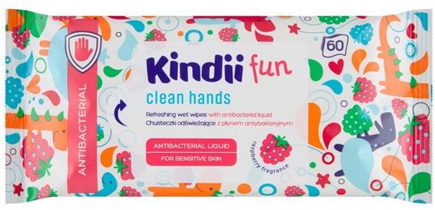 KINDII Fun Antibacterial 60 ks Antibakteriálne utierky na ruky