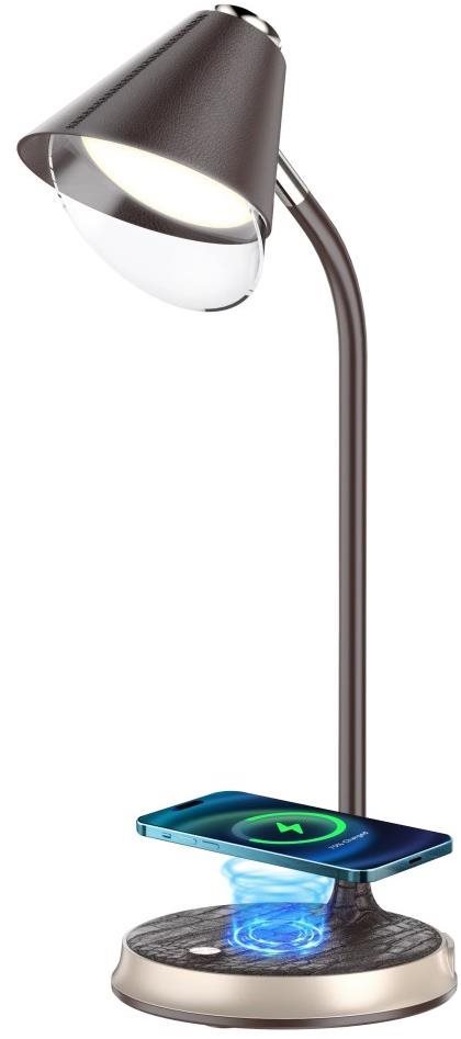 IMMAX LED Finch Qi töltős lámpa, barna, arany elemekkel Asztali lámpa