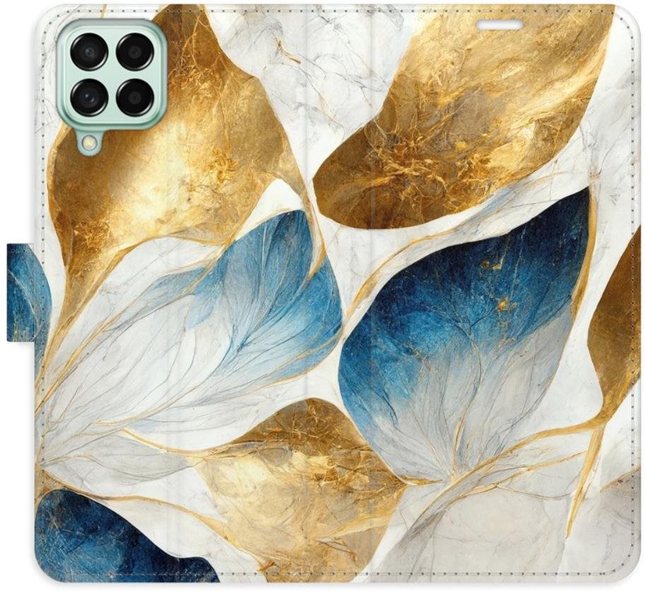 iSaprio flip puzdro GoldBlue Leaves pre Samsung Galaxy M53 5G Kryt...