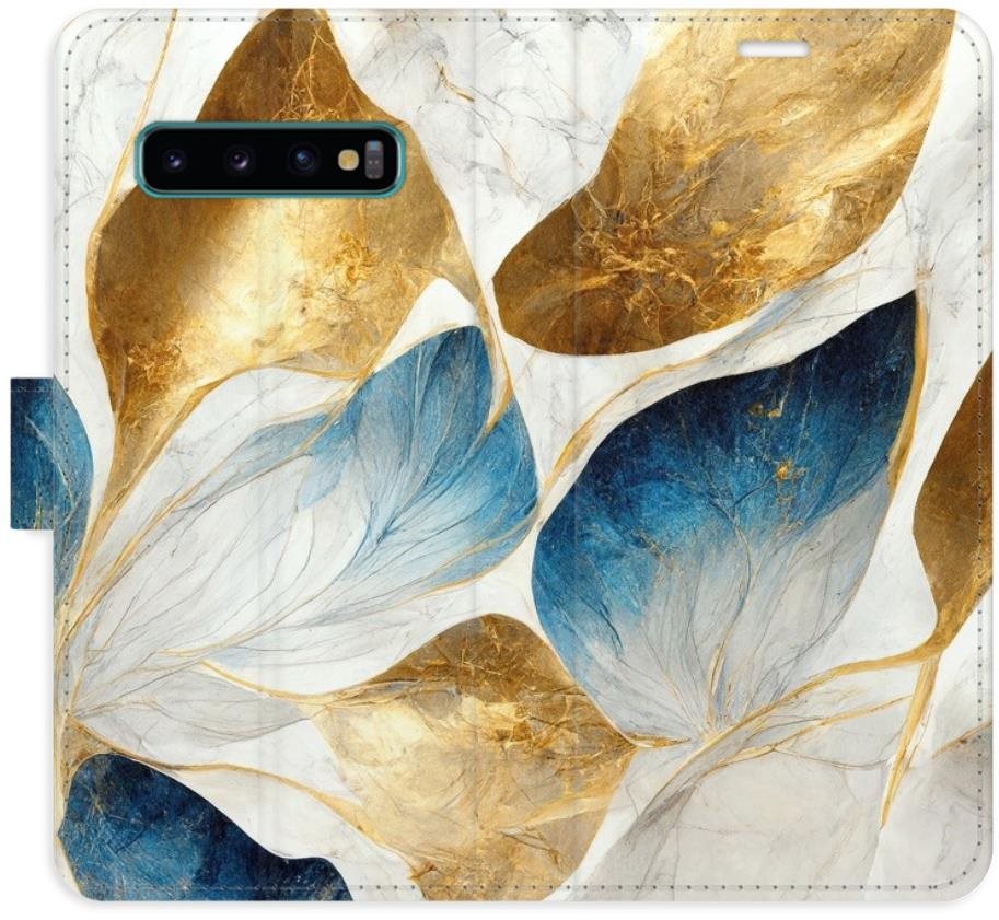 iSaprio flip puzdro GoldBlue Leaves pre Samsung Galaxy S10 Kryt na...