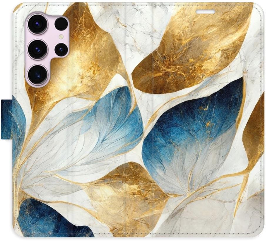 iSaprio flip puzdro GoldBlue Leaves na Samsung Galaxy S23 Ultra...