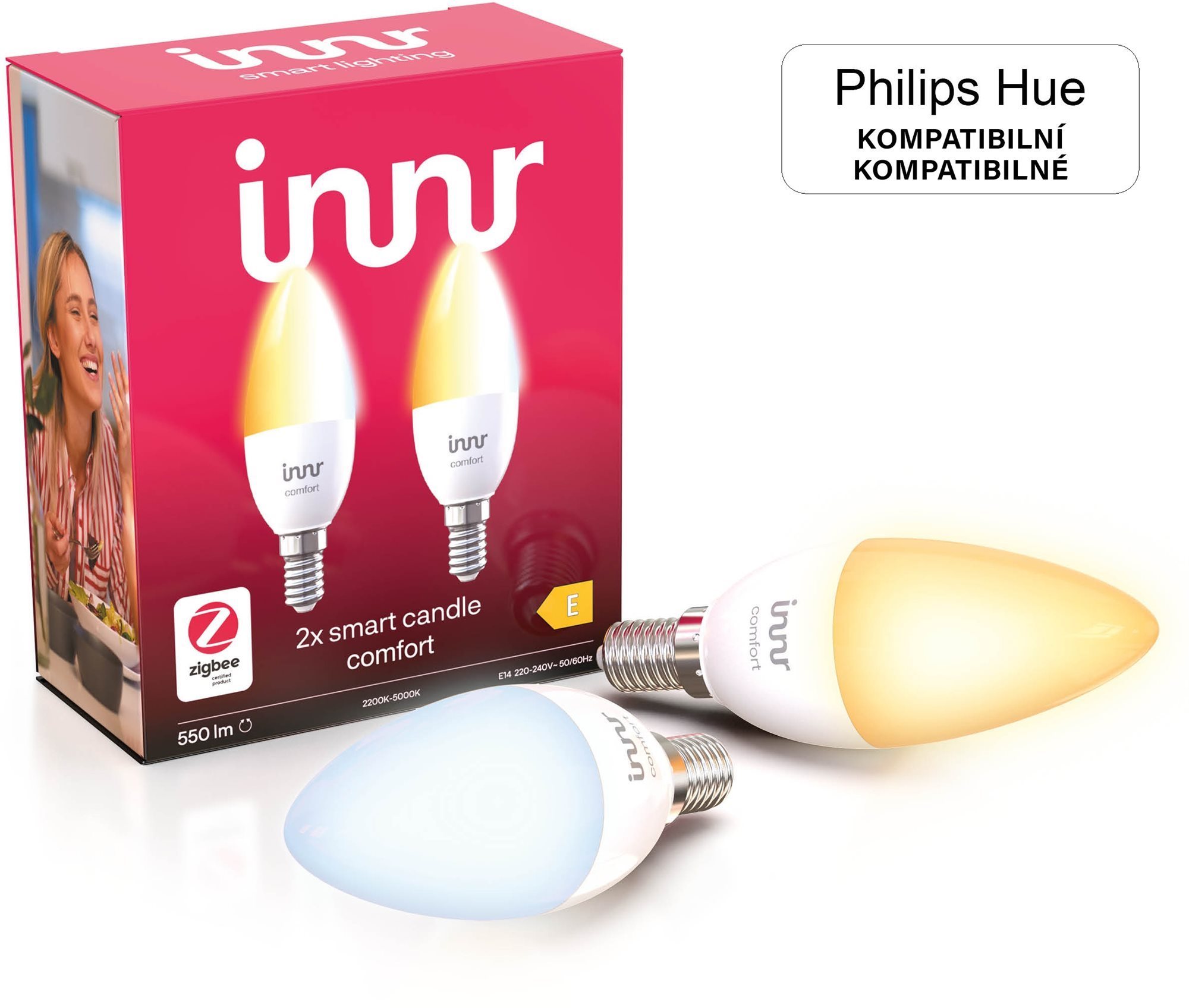 Innr E14 Comfort, okos, gyertya alakú, 2db LED izzó