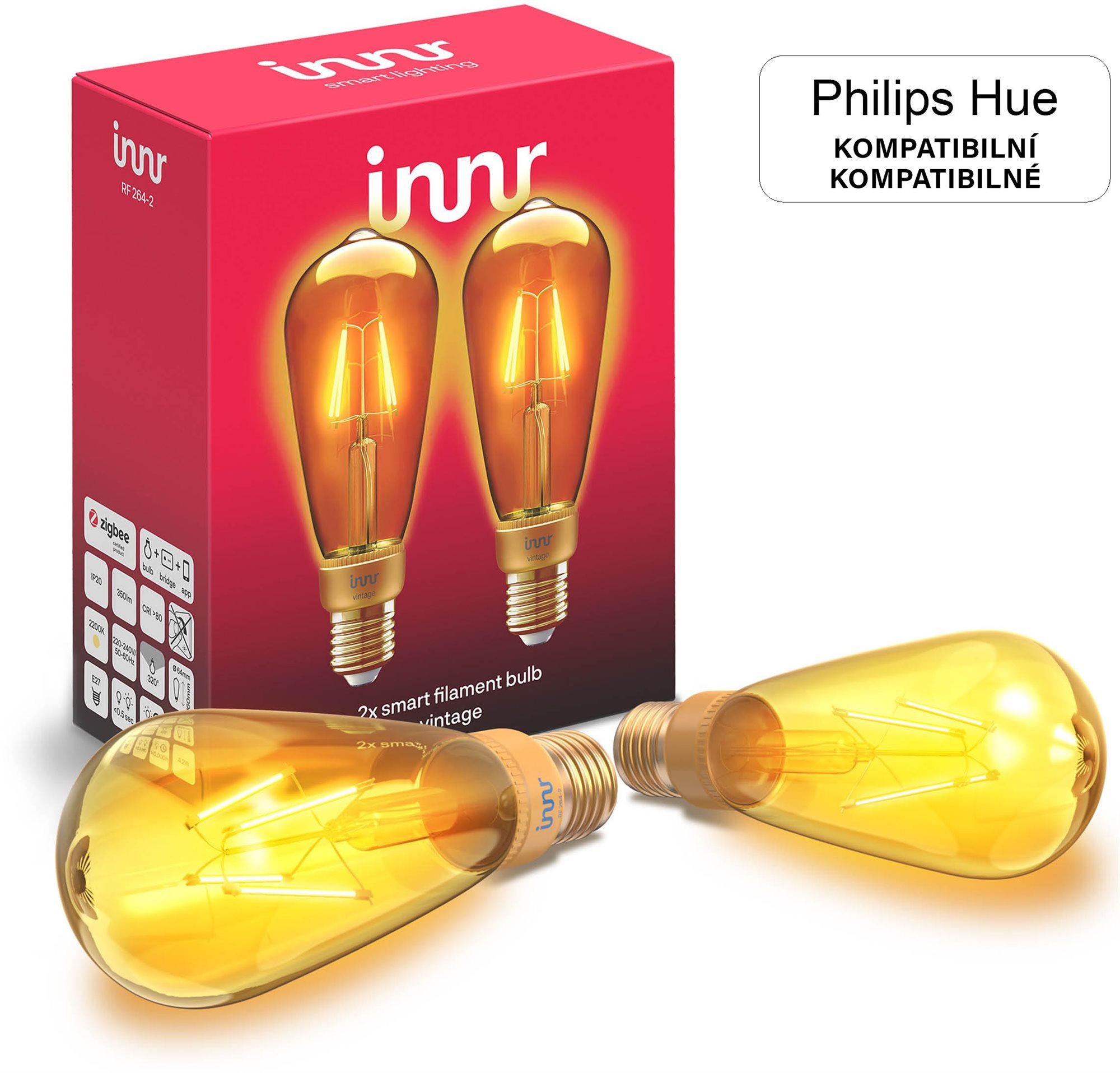 Innr Smarte LED-Glühbirne E27, Vintage Edison, 2 Stück LED-Birne