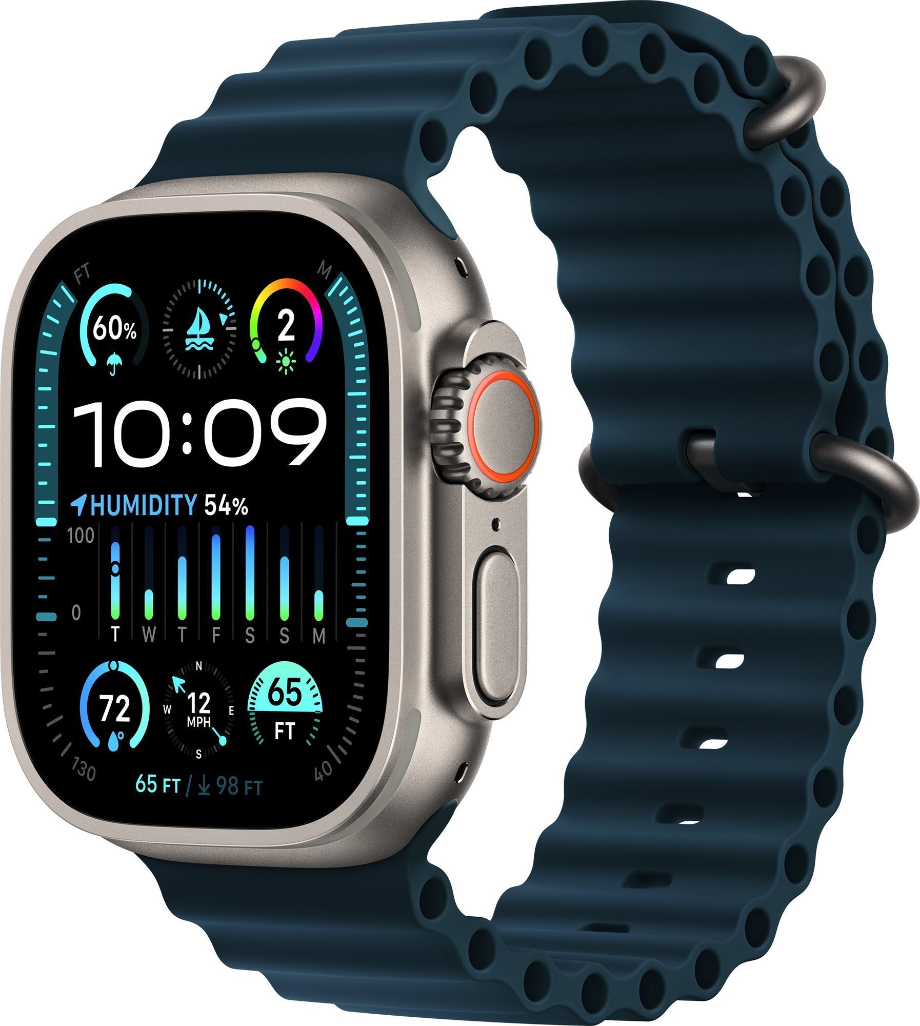 Apple Watch Ultra 2 49 mm - titántok, kék óceán szíj Okosóra