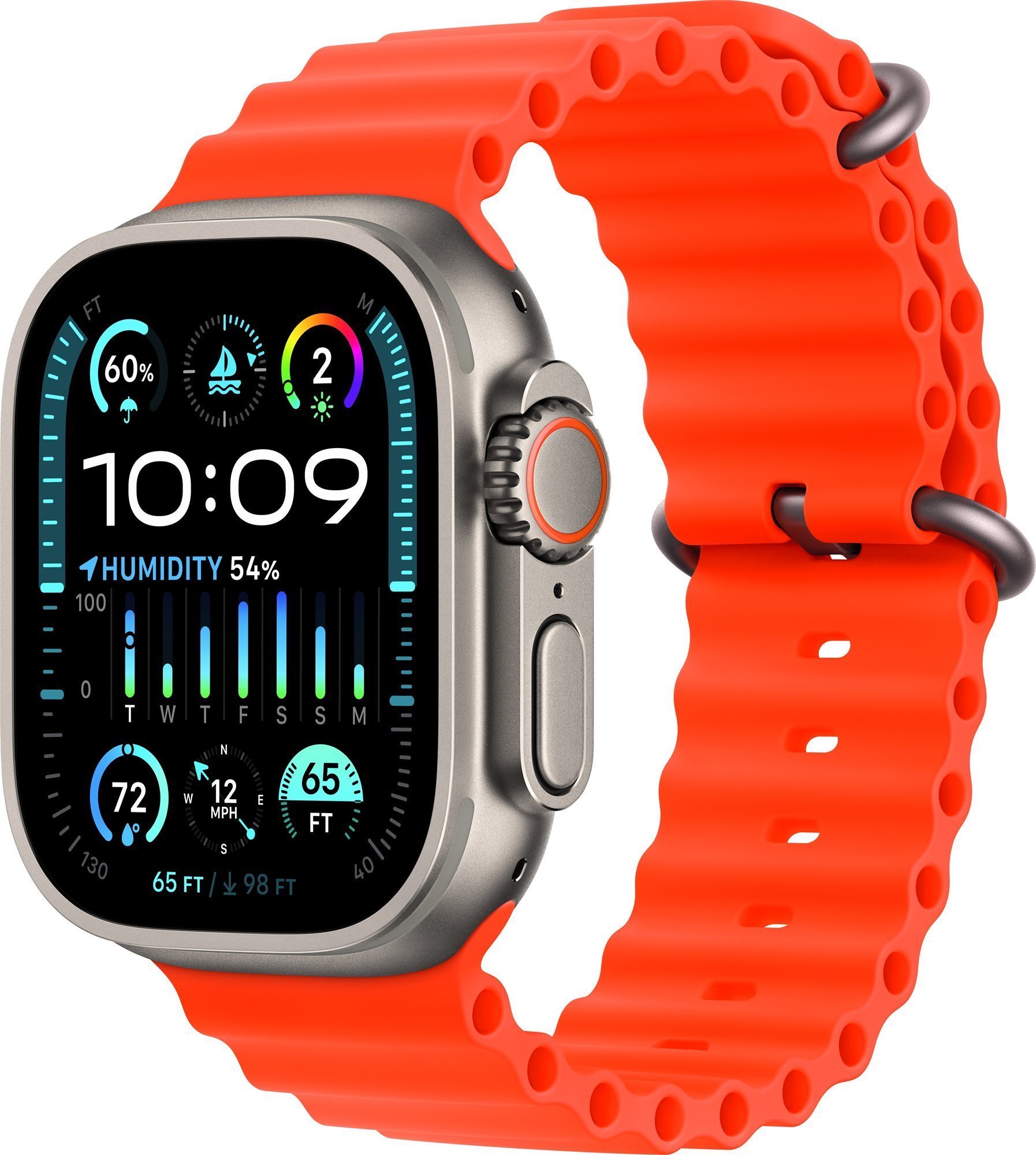 Apple Watch Ultra 2 49 mm - titántok, narancssárga óceán szíj Okosóra