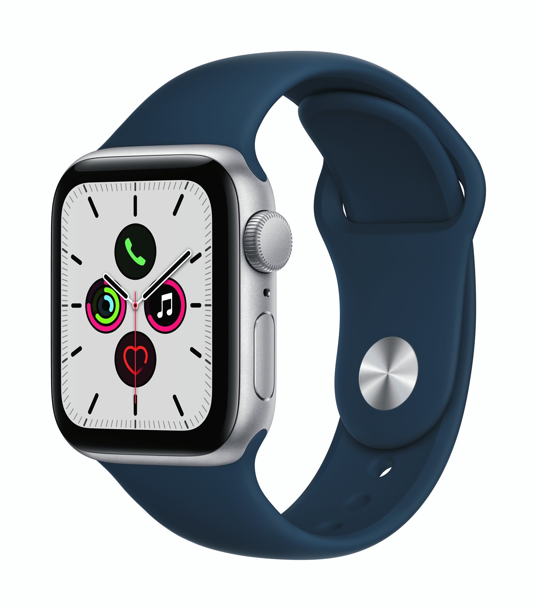 Apple Watch SE 40mm Silver Aluminum with Deep Sea Blue Sport Strap...