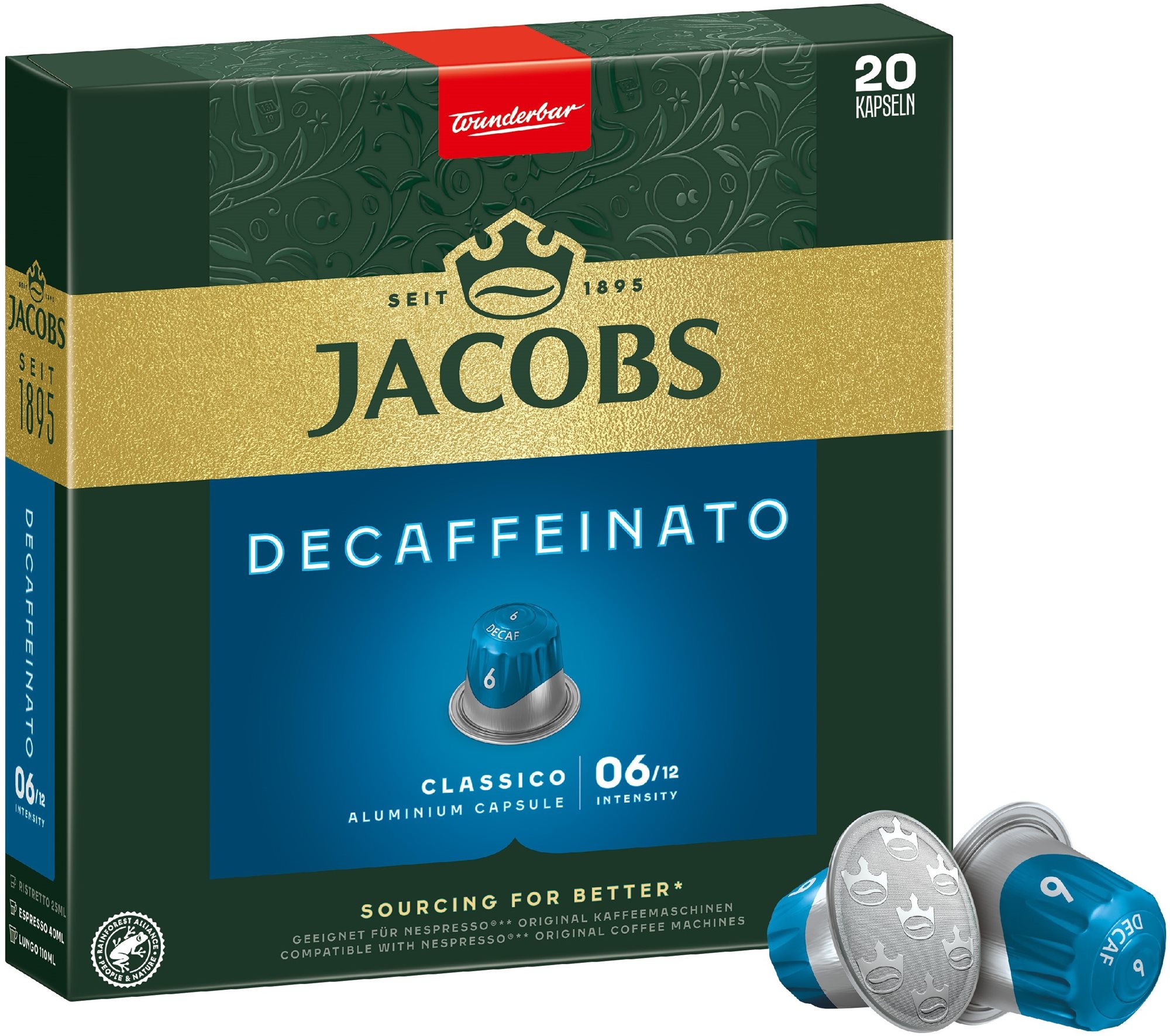 Jacobs Decaffeinato intenzita 6, 20 ks kapsúl na Nespresso®* Kávové...