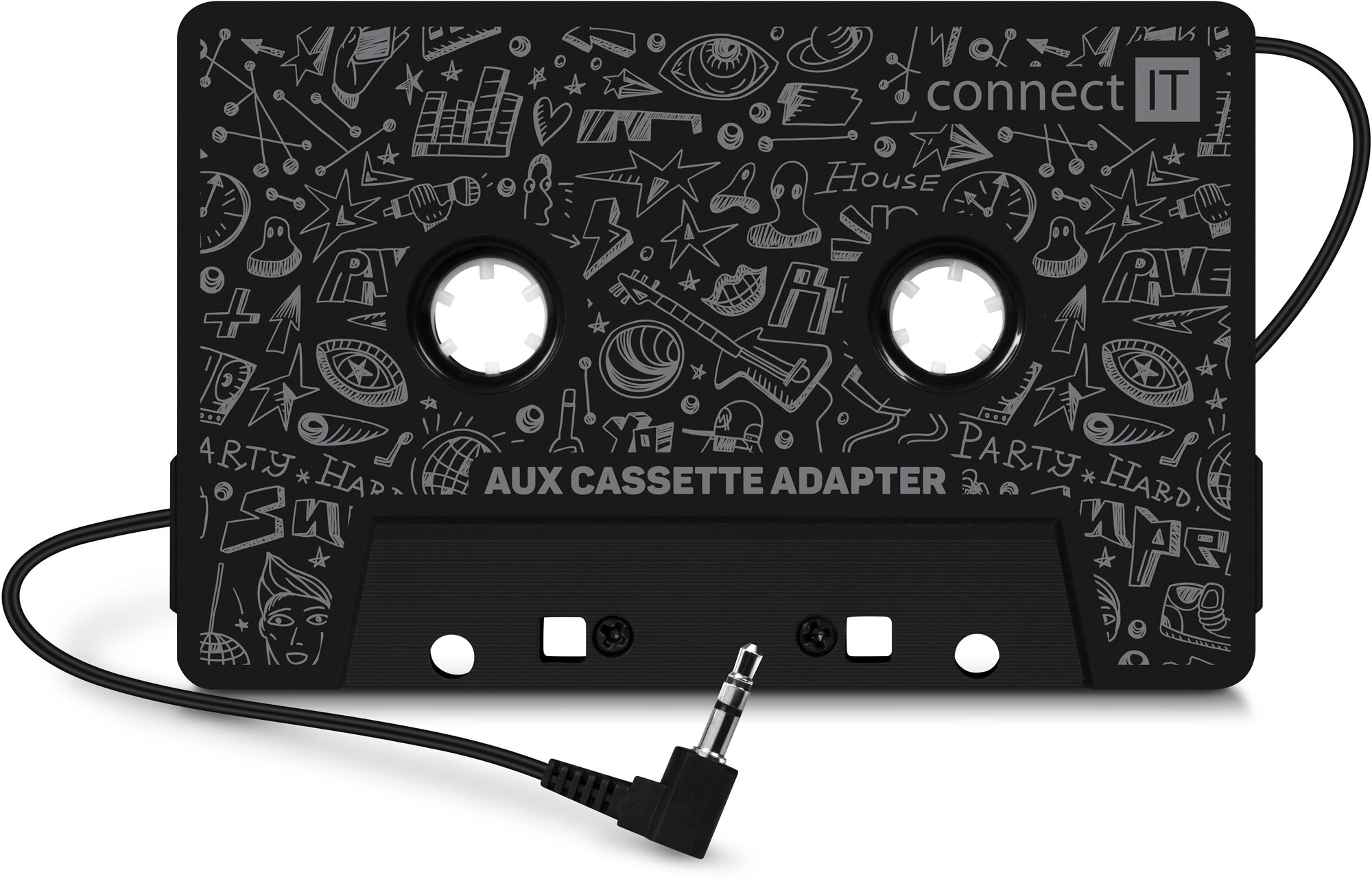 CONNECT IT AUX Kazettás adapter, 3,5 mm-es jack, fekete DAC konverter