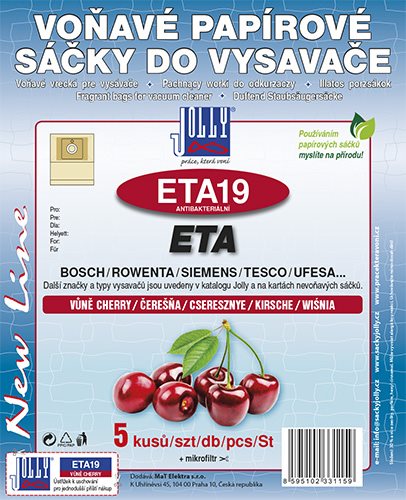 Sáčky do vysavače ETA19 - vůně CHERRY Sáčky do vysavače