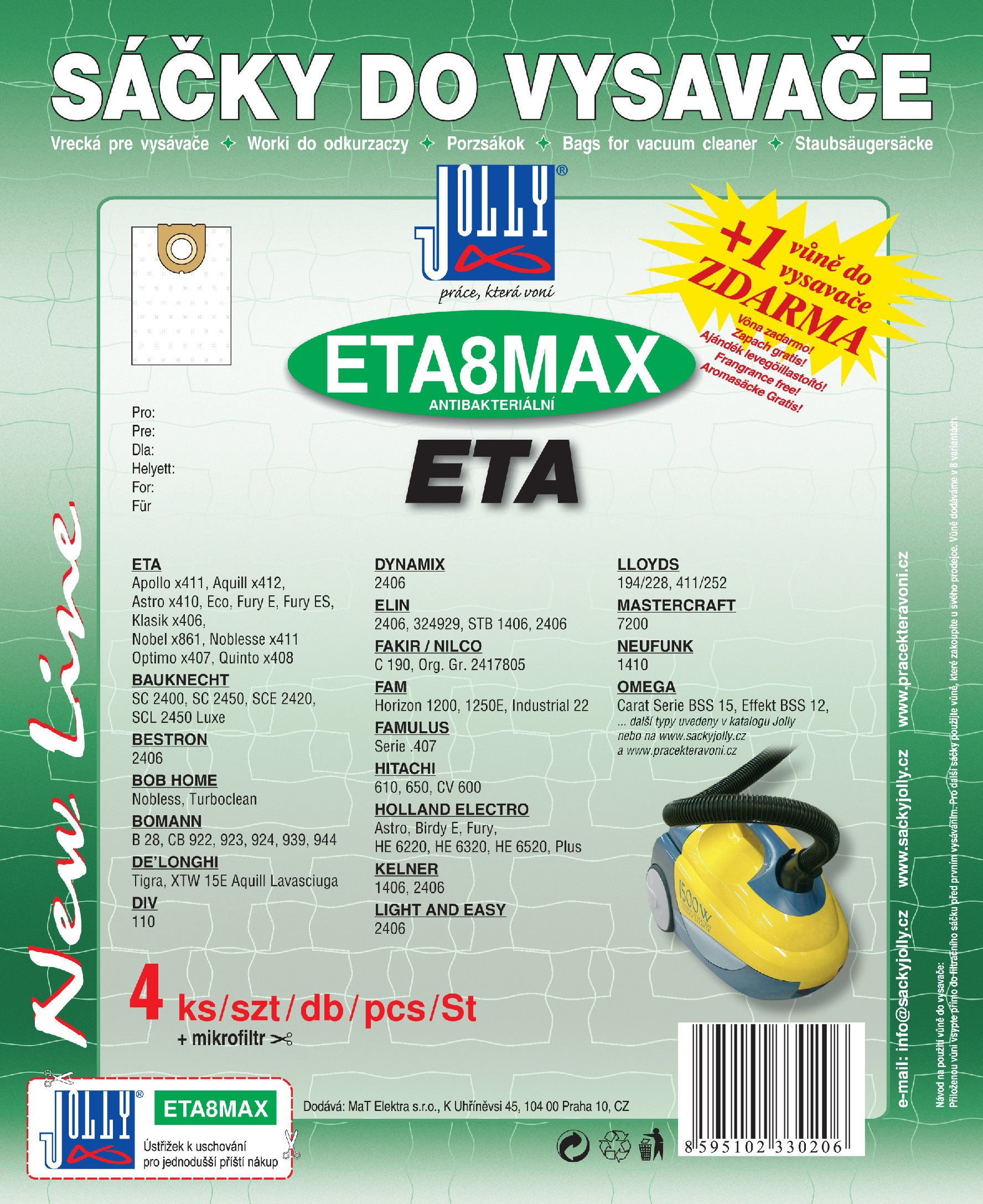 Vrecká do vysávača ETA8 MAX  – textilné – vôňa Fresh Vrecká do...