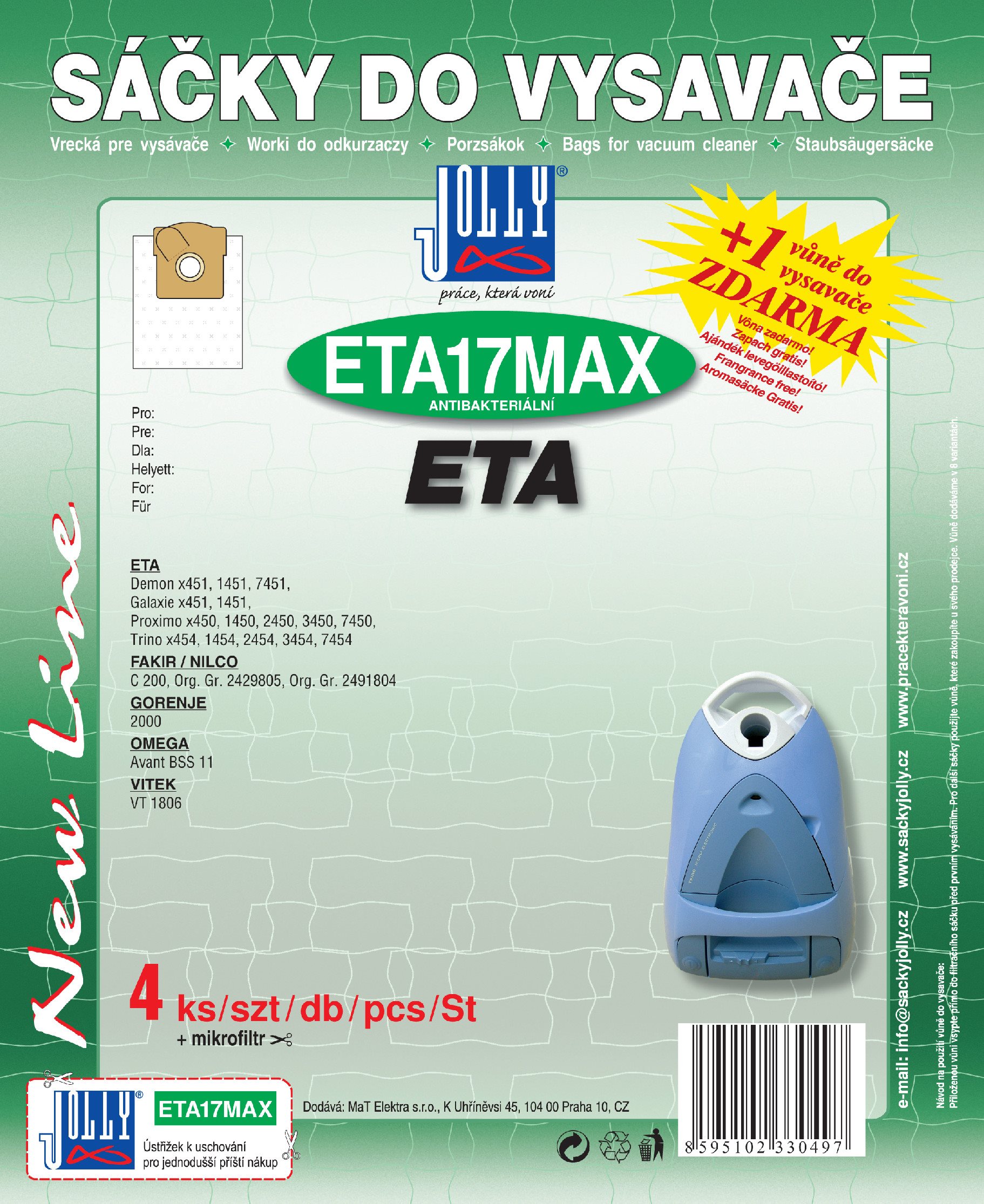 Sáčky do vysavače ETA17 MAX - textilní - vůně Cherry Sáčky do...