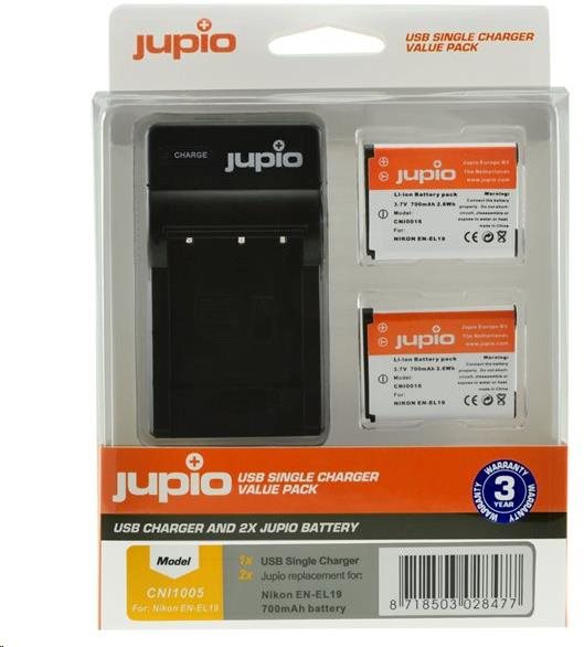 Jupio EN-EL19 - 700 mAh Akku (2 Stück) und Ladegerät für Nikon...