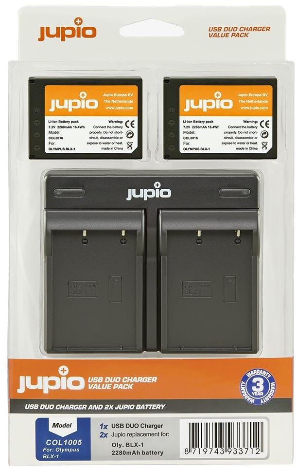 Jupio Set 2 x Akku BLX-1 2280 mAh + USB Dual Ladegerät für OM...
