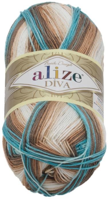 DIVA batik 100 g – 4603 biela, béžová, tyrkysová Priadza