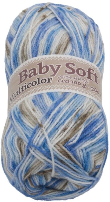 Baby soft multicolor 100 g – 604 biela, modrá, hnedá Priadza