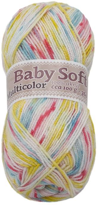 Baby soft multicolor 100 g – 606 biela, žltá, tyrkysová, ružová...