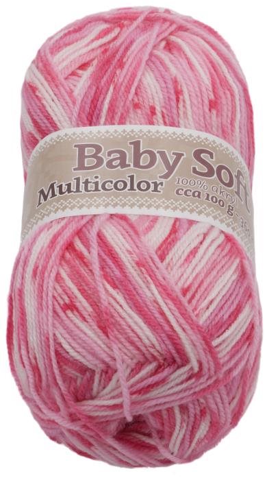 Baby soft multicolor 100 g – 611 biela, ružová Priadza