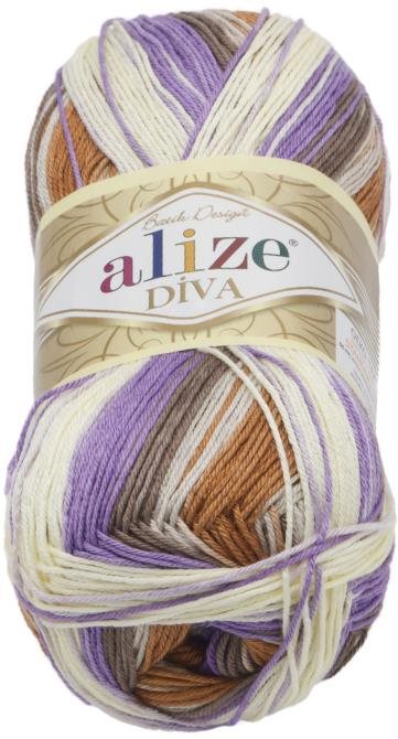 DIVA batik 100 g – 7391 biela, béžová, fialová Priadza
