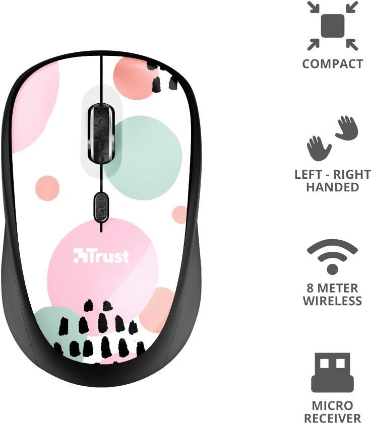 Trust Yvi Wireless Mouse Pink Circles Souris