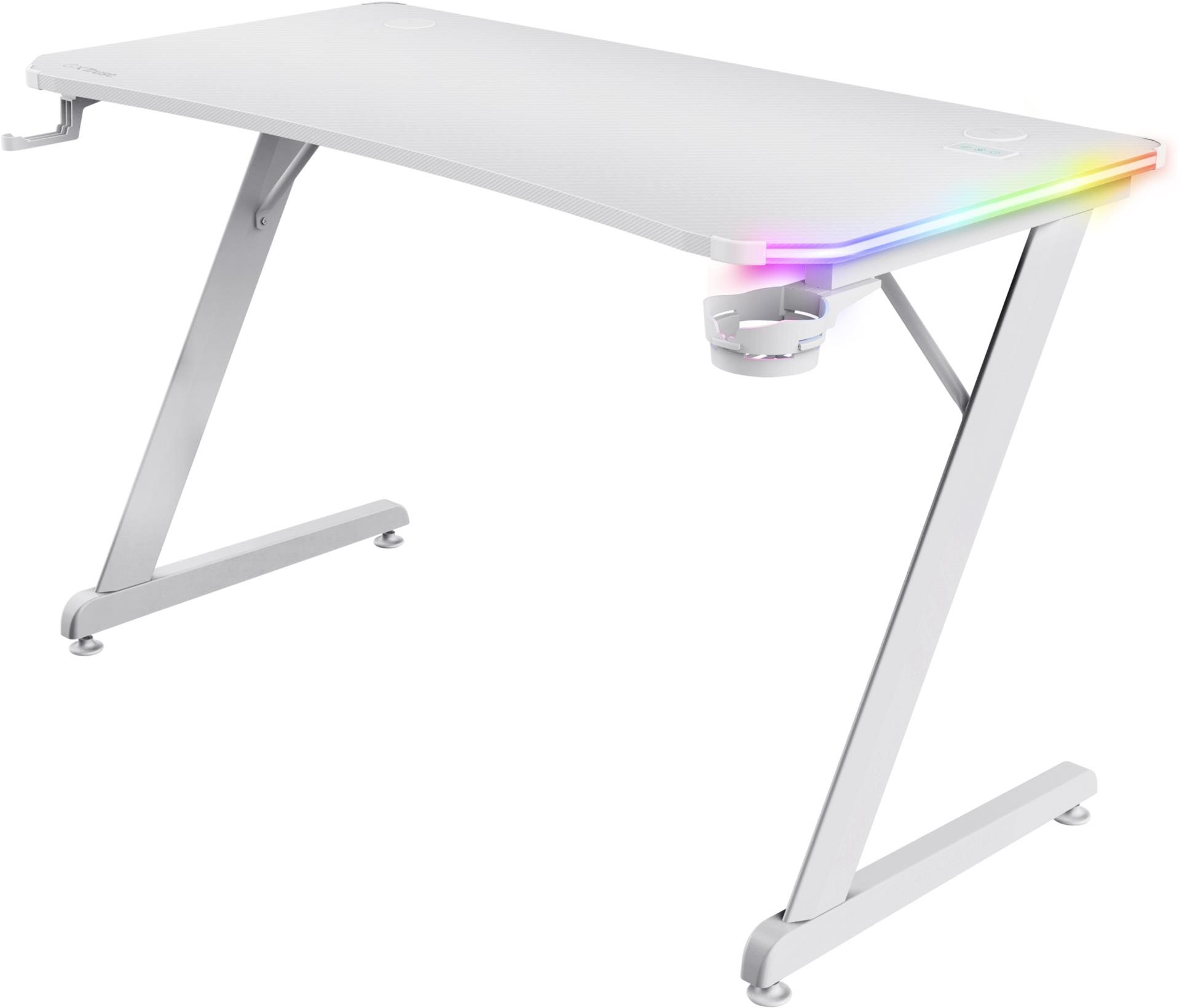 Trust GXT709W Luminus RGB, fehér Gaming asztal