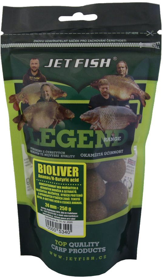 Jet Fish Boilies Legend, Bioliver + Ananás/N-Butyric Acid 24 mm 250...