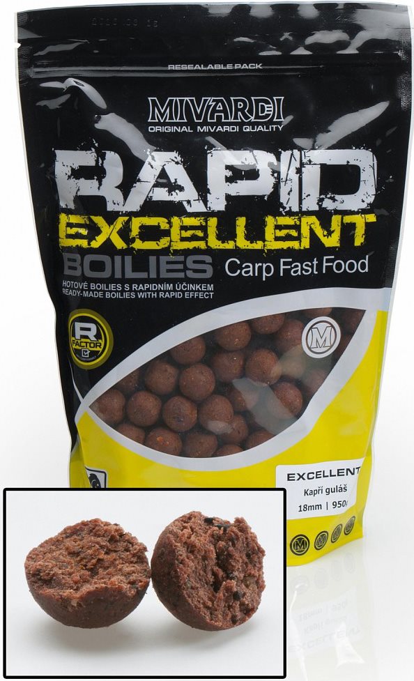 Mivardi Boilies Rapid Excellent - Kaprí guláš, 18 mm, 950 g Boilies