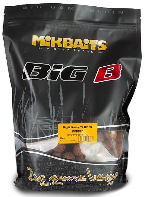 Mikbaits Legends Boilie BigB Broskev Black pepper 20 mm 1 kg Boilies