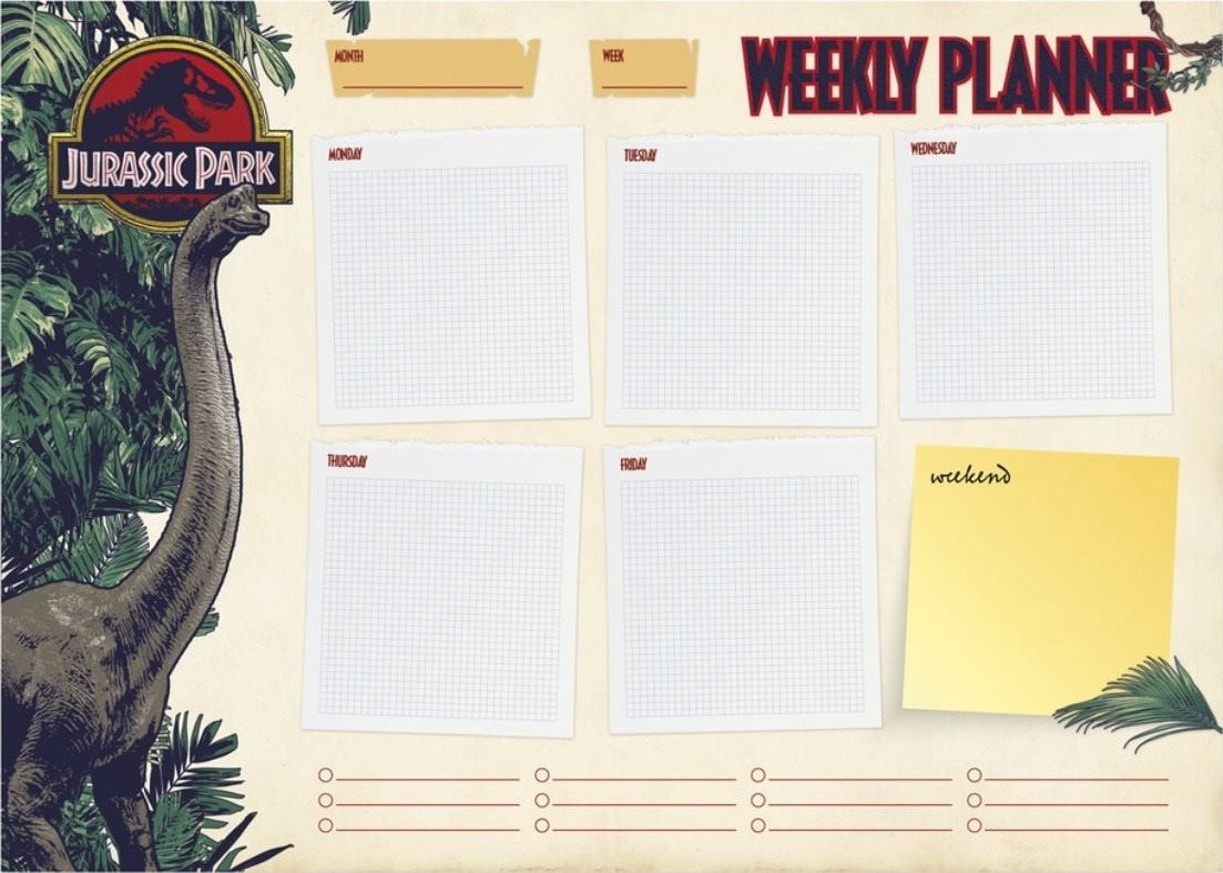 Jurassic Park Stolní týdenní plánovač Týdenní diář