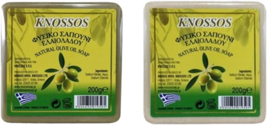 KNOSSOS Řecké olivové mýdlo přírodní bílé 200 g + zelené 200 g Tuhé...