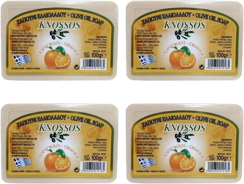 KNOSSOS Grécke olivové mydlo s vôňou pomaranča 100 g 4 ks Tuhé mydlo