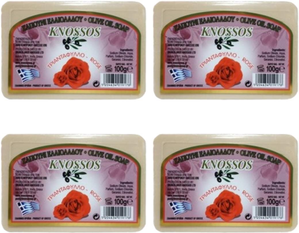 KNOSSOS Grécke olivové mydlo s vôňou ruže 100 g 4 ks Tuhé mydlo
