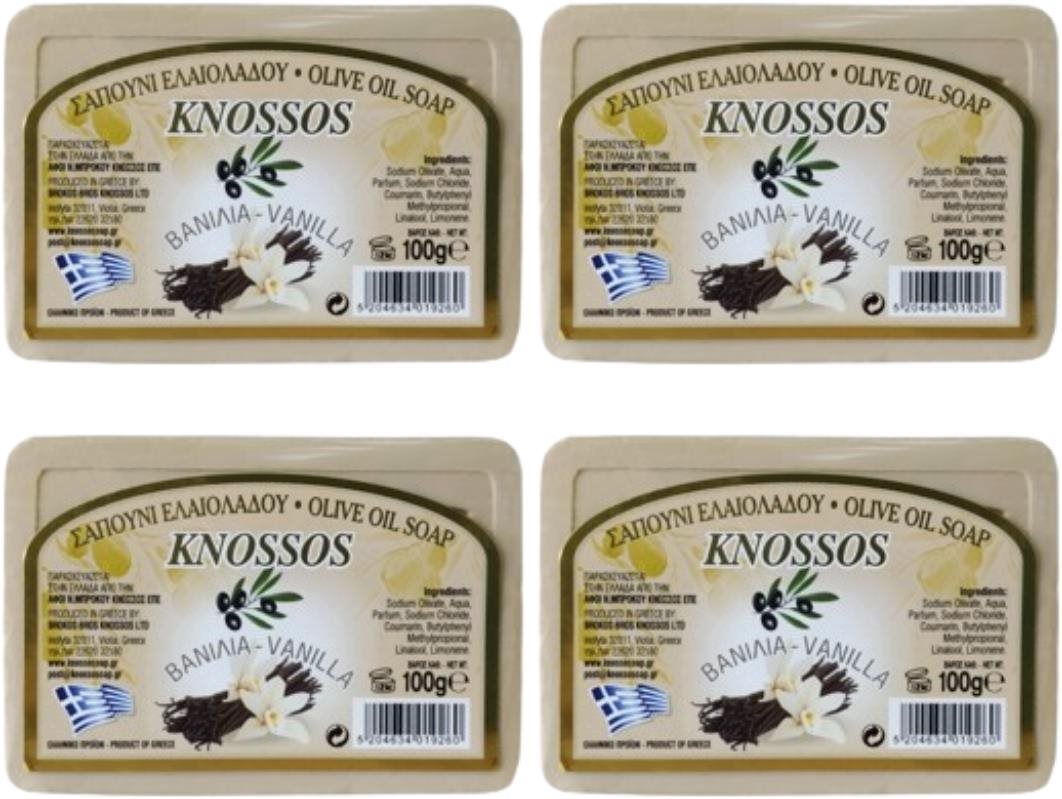 KNOSSOS Grécke olivové mydlo s vôňou vanilka 100 g 4 ks Tuhé mydlo