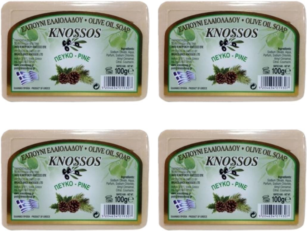 KNOSSOS Grécke olivové mydlo s vôňou borovice 100 g 4 ks Tuhé mydlo