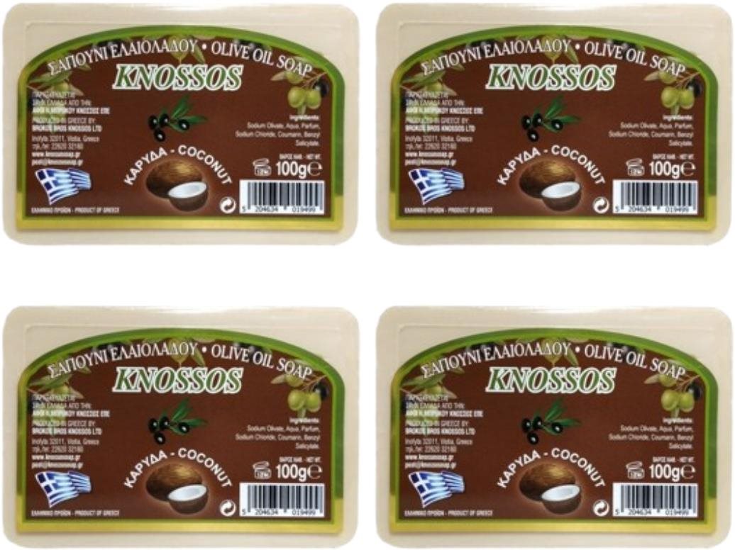 KNOSSOS Řecké olivové mýdlo s vůní kokosu 100 g 4 ks Tuhé mýdlo